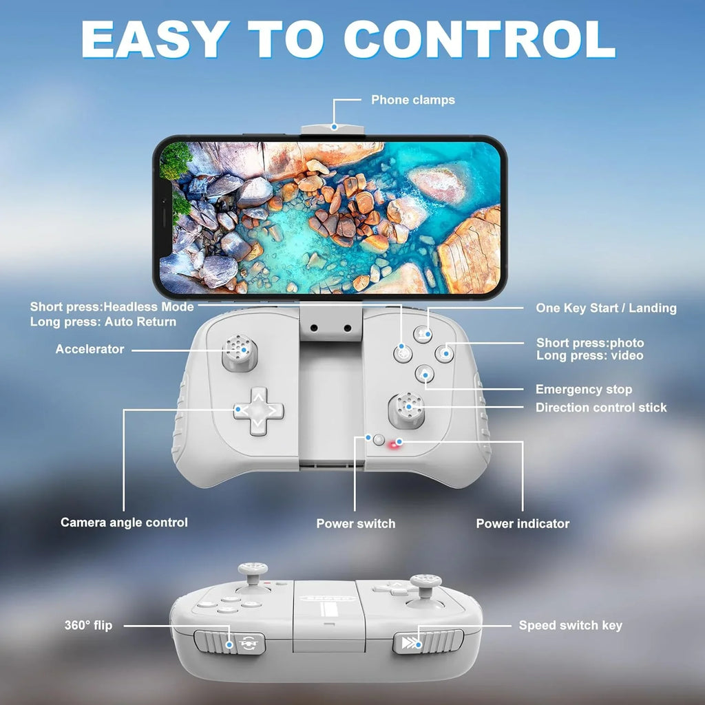 Drone FPV HD 2K pour adultes avec caméra - Maintien d'altitude pliable et portable