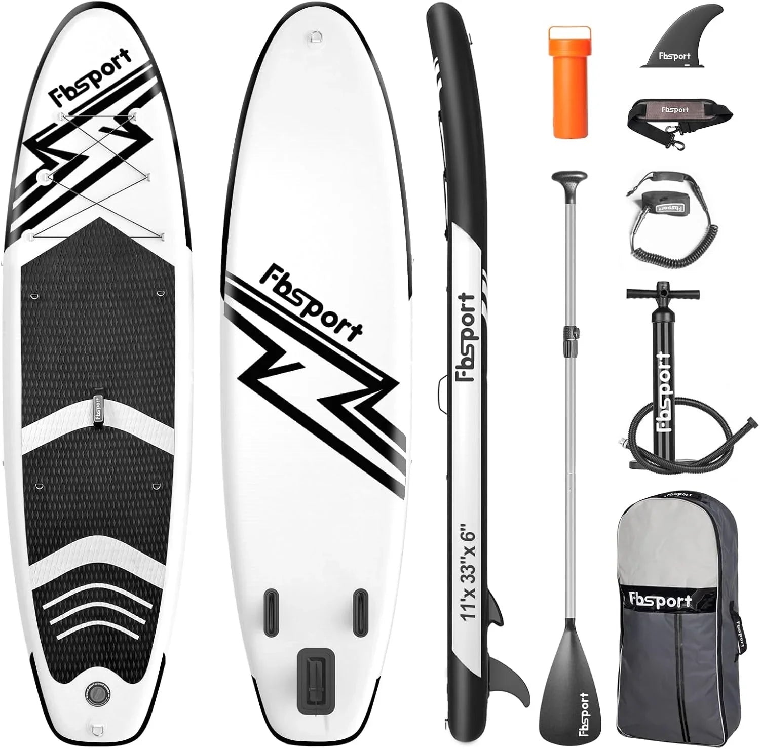 Planche de stand up paddle FBSPORT Premium 11', planche de yoga, contrôle du surf, pont antidérapant, attache, pagaie et pompe