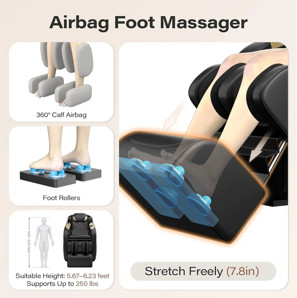 Fauteuil de massage complet, inclinable à 160° en apesanteur avec scanner corporel, fauteuil de massage shiatsu SL Track de 50 pouces, massage localisé, rouleau pour les pieds