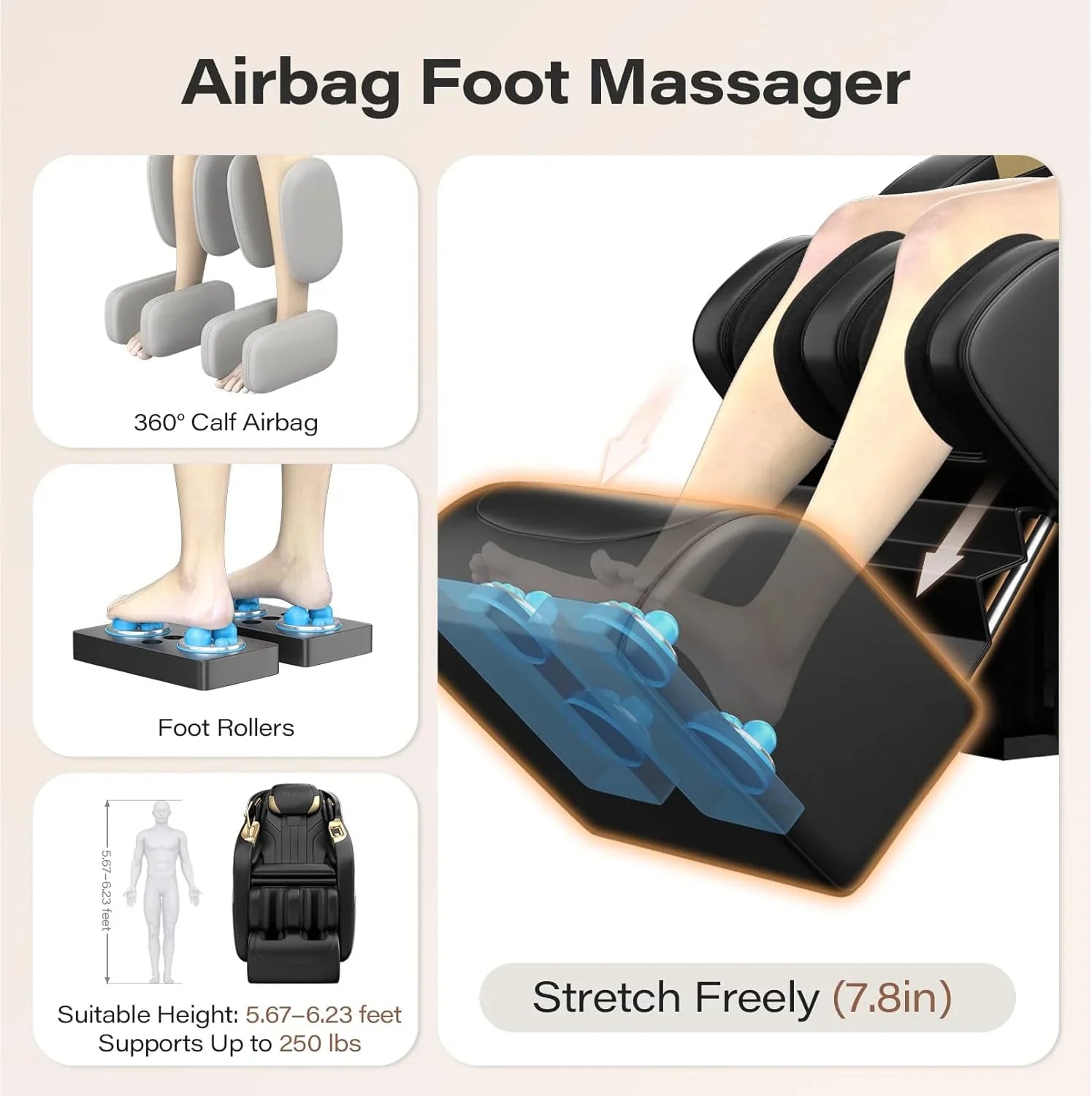 Fauteuil de massage complet, inclinable à 160° en apesanteur avec scanner corporel, fauteuil de massage shiatsu SL Track de 50 pouces, massage localisé, rouleau pour les pieds
