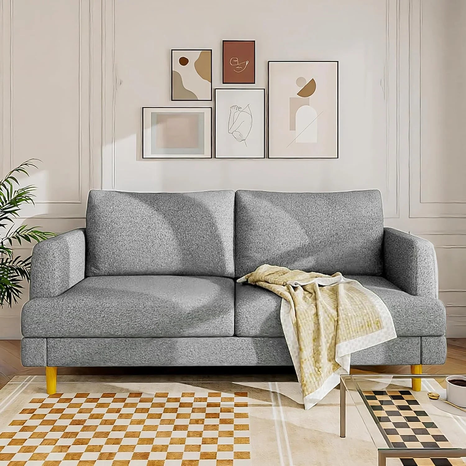 Canapé causeuse de salon avec port USB Type-C - Petit canapé rembourré gris foncé de 70 po