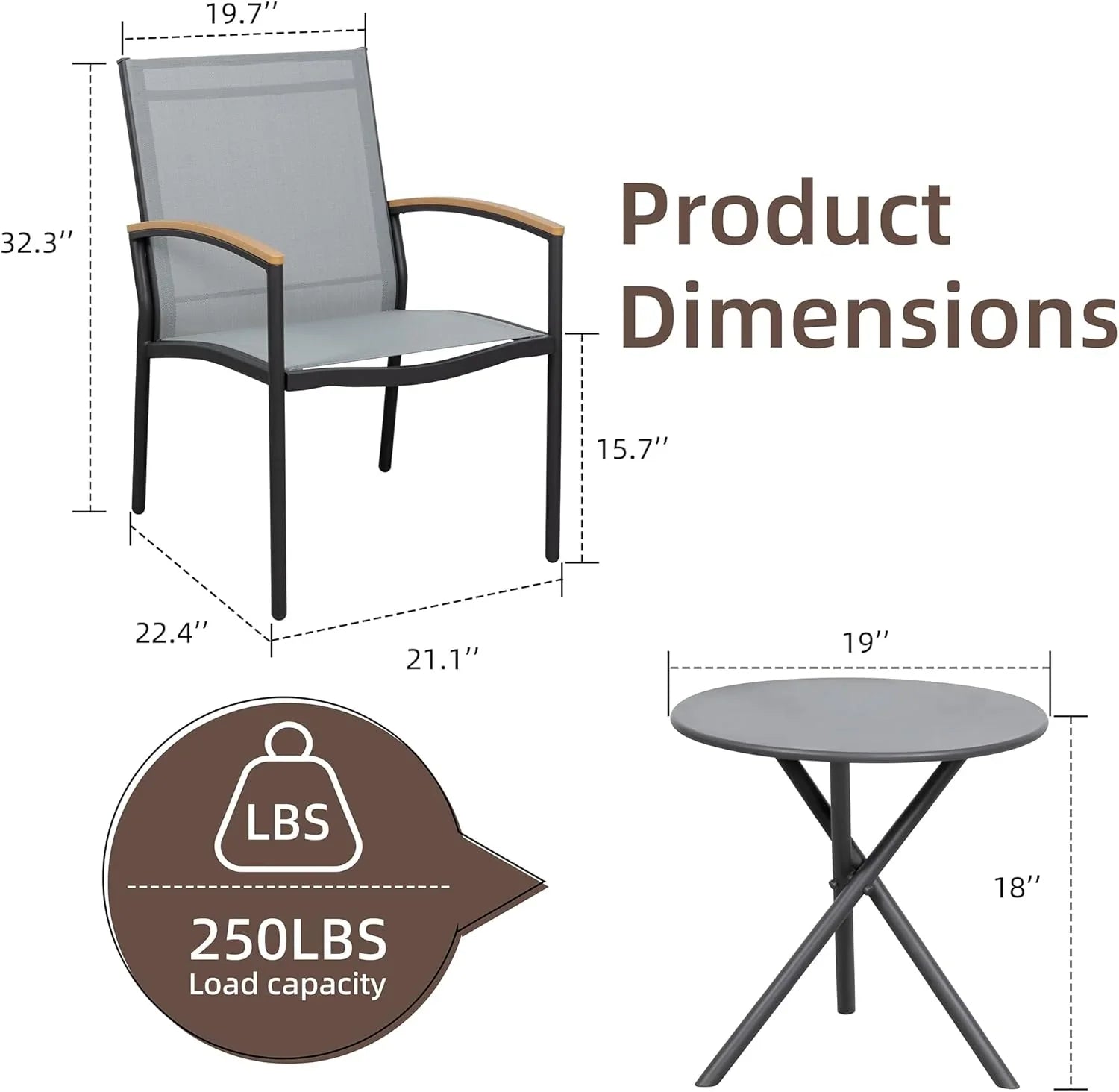 Ensemble bistro de patio 3 pièces Shintenchi Ensemble bistro de réception en tissu