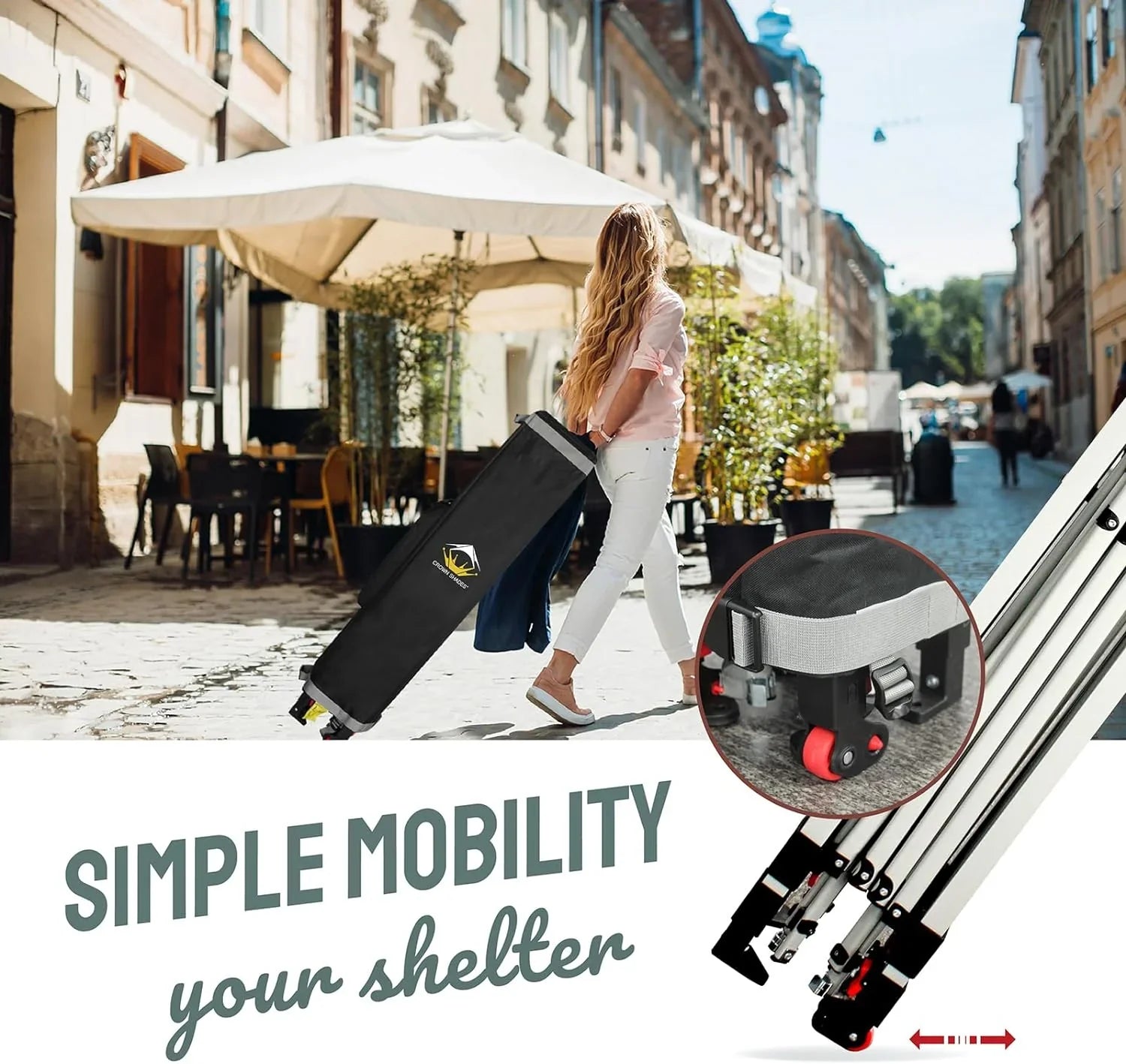 Auvent pop-up 10x10 - Installation en un clic - Tente de plage - Parasol extérieur avec dessus argenté, 3 hauteurs et 4 poches à sable