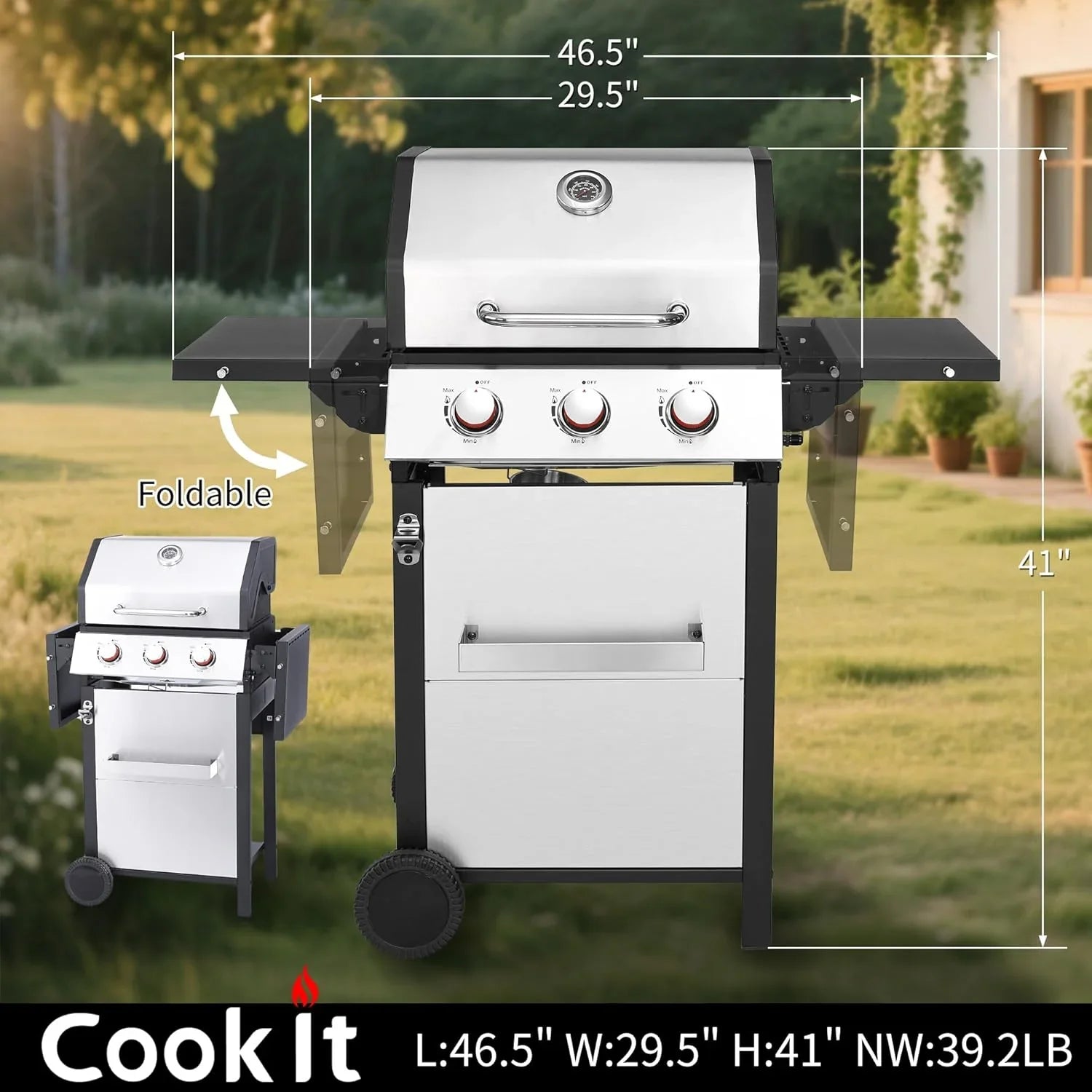 Barbecue au gaz propane à 3 brûleurs avec une puissance de 30 000 BTU