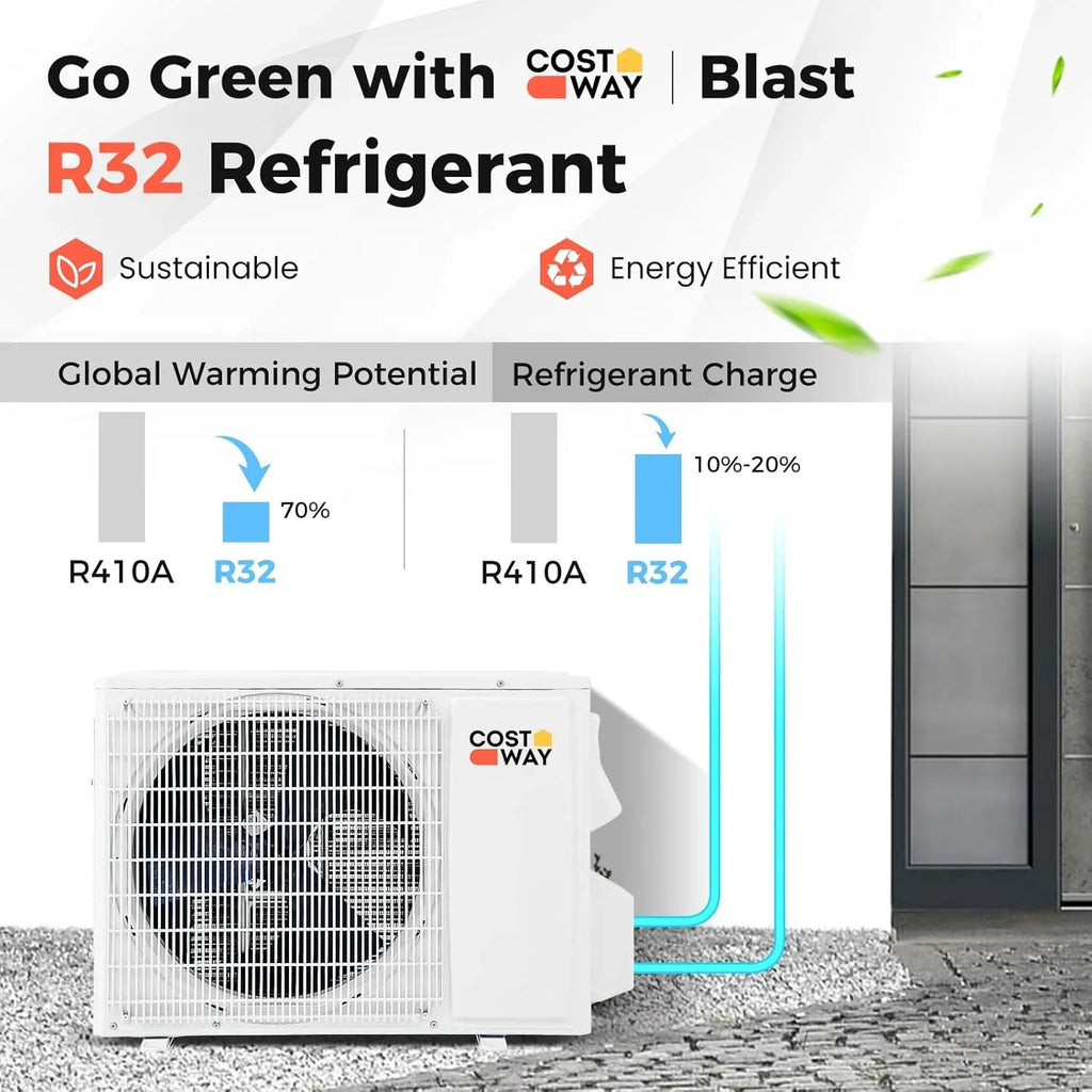 Climatiseur et chauffage mini-split Costway 12 000 BTU, 20 SEER2 115 V, unité de climatisation murale sans conduit, refroidit les pièces jusqu'à 750 pi²