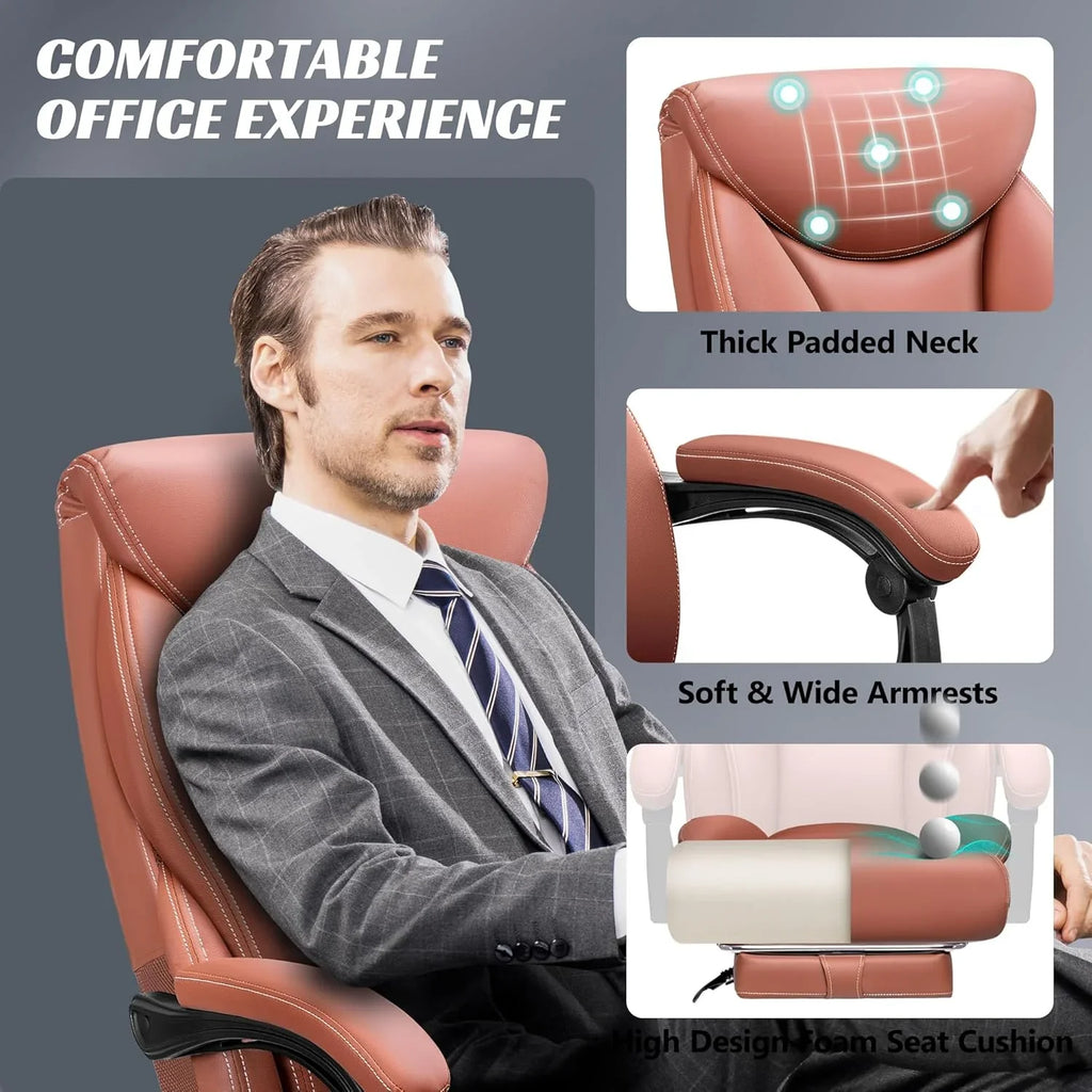 Chaise de bureau pivotante à pieds hauts, en cuir respirant, avec support lombaire