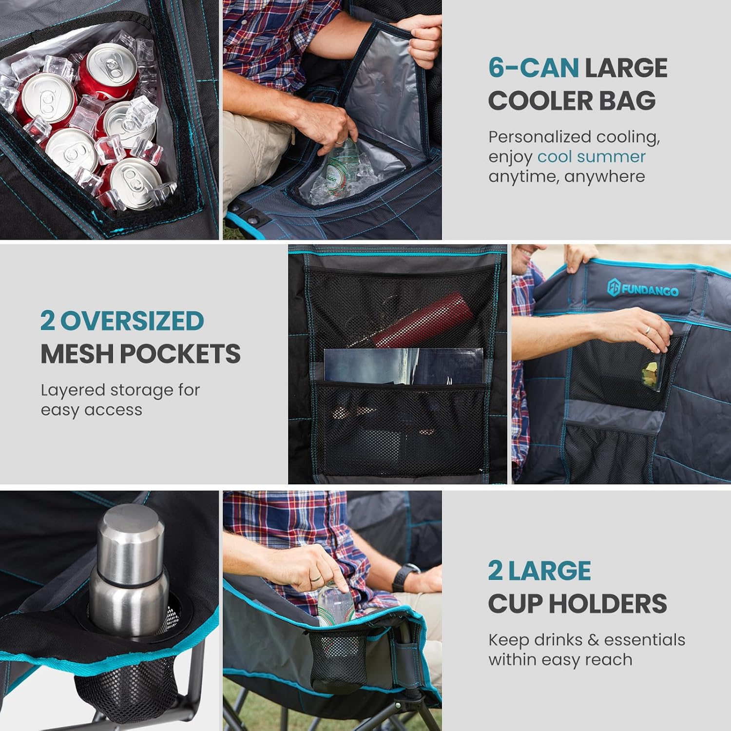 Chaise de camping double avec glacière Chaise de camping pliante extra large pour 3 personnes avec capacité de charge de 1 000 livres