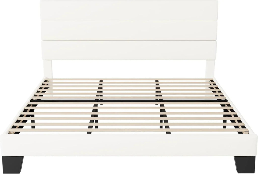 Cadre de lit plateforme Allewie Queen Size avec tête de lit rembourrée en tissu et support à lattes en bois, sommier entièrement rembourré (pas besoin de sommier)