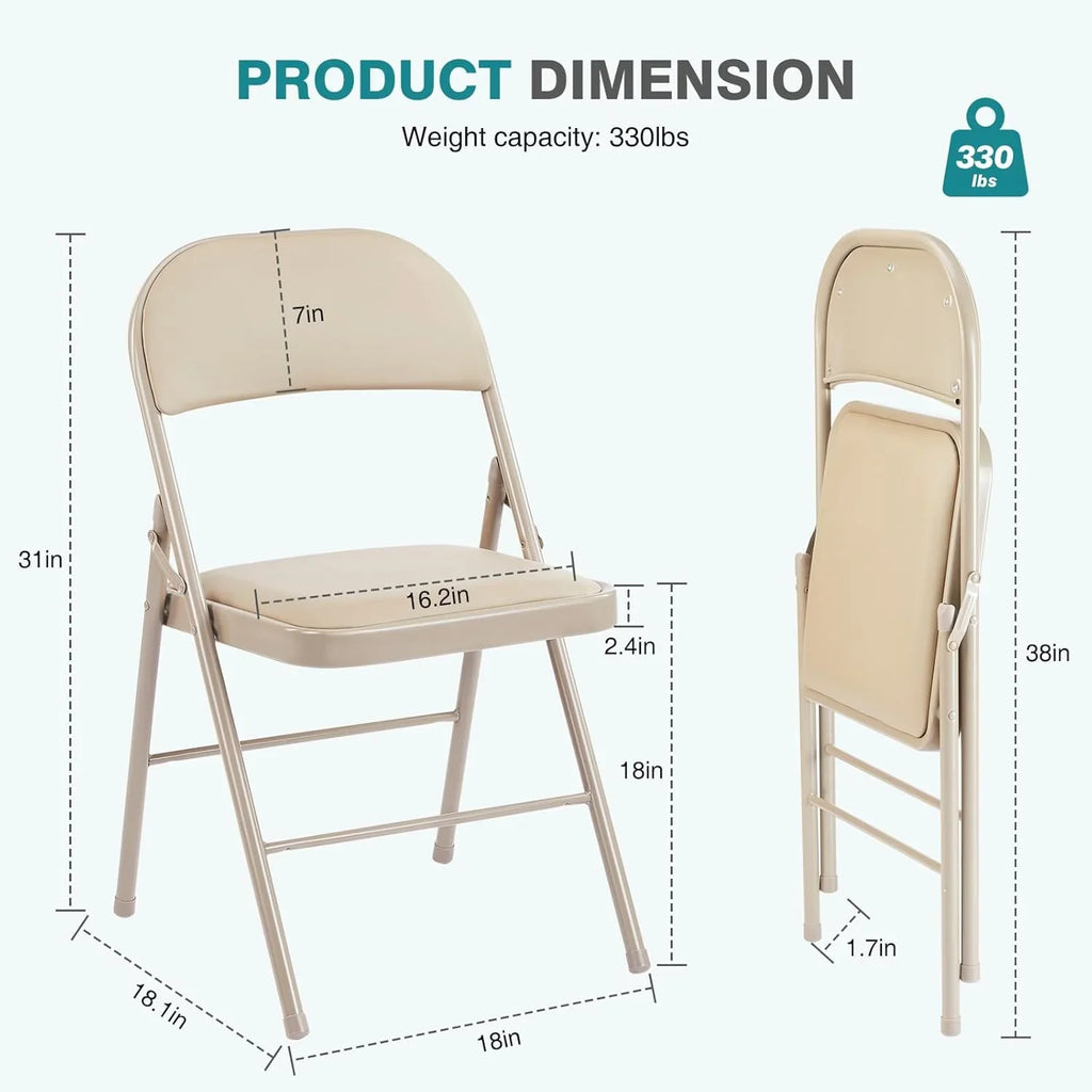 DUMOS Lot de 2 chaises pliantes rembourrées en cuir, siège commercial empilable portable pour intérieur et extérieur