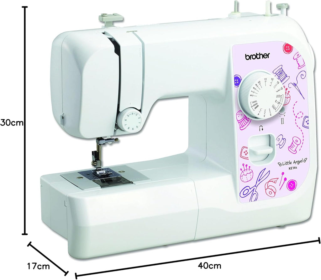 Machine à coudre Brother KE14s, acier inoxydable, blanc/rose