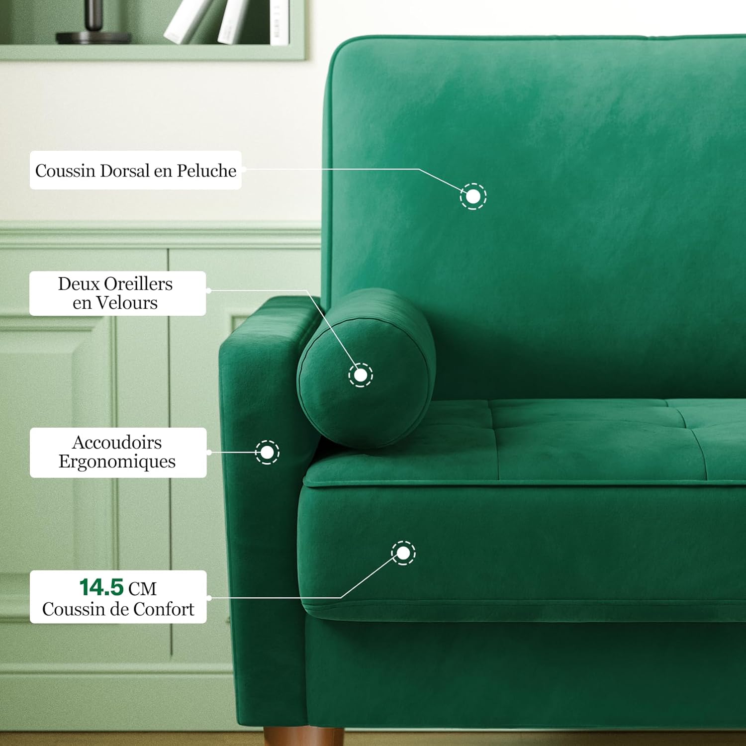 Vesgantti Kleine Grijze 2-zitsbank, Fluweelbank 121 cm met verende kussens, Mini-slaapkamerbank met armleuningen, Moderne woonkamerbank, Vaste 2-zitsbank, Grijze bank 