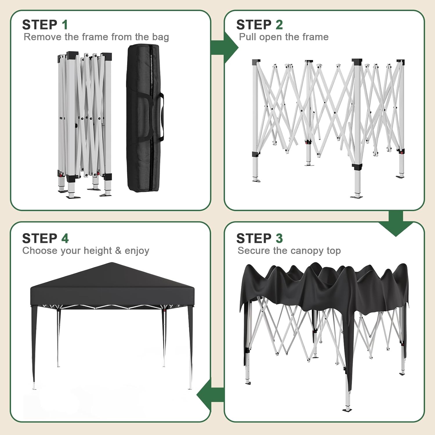Gazebo pliant étanche JUMMICO, gazebo de jardin extérieur, gazebo pliant à hauteur réglable,