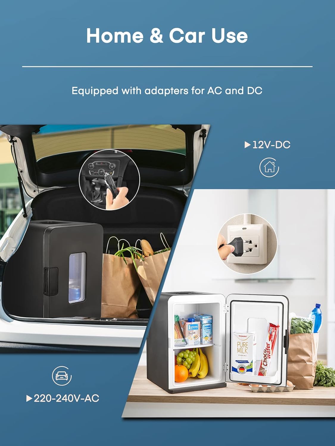 Mini réfrigérateur FOHERE 15 L/21 canettes, petit réfrigérateur portable 240 V/12 V, mode silencieux, fonction chaud/froid, cosmétique noir