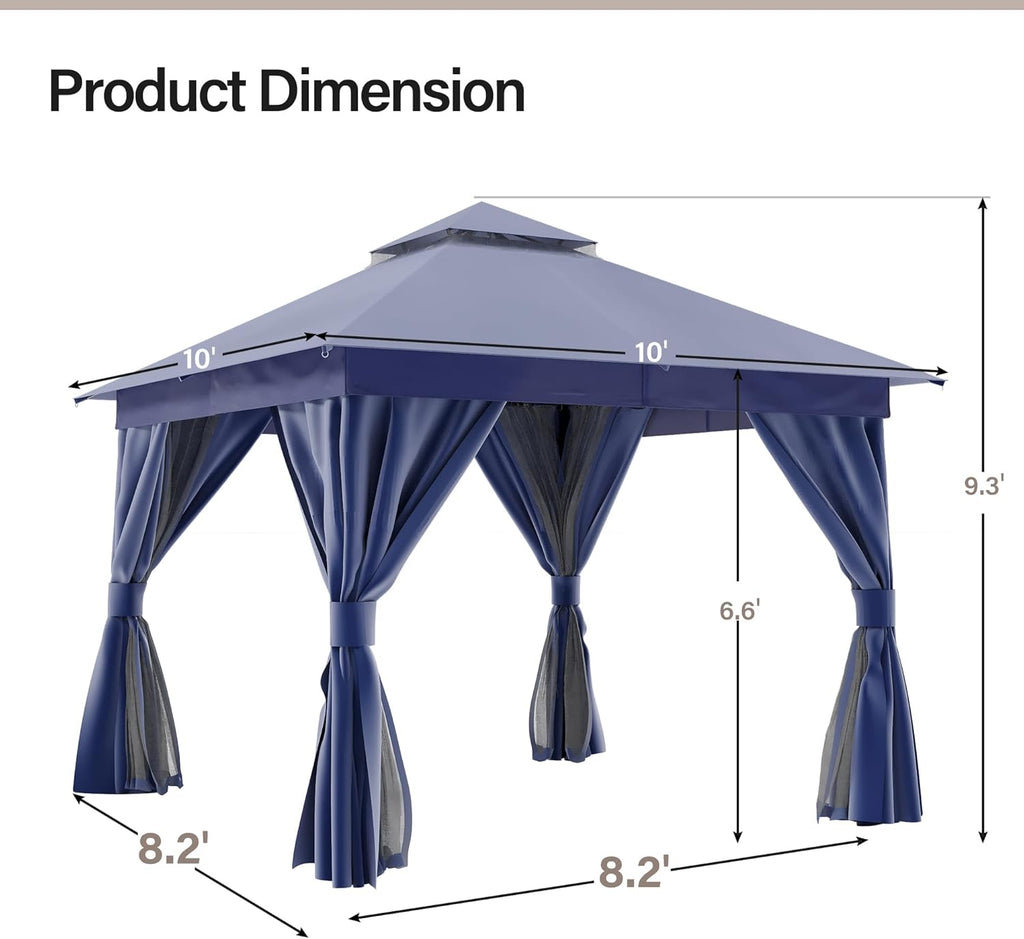 Tente pavillon d'extérieur améliorée à double toit, auvent imperméable UV50+ avec filet et crochets