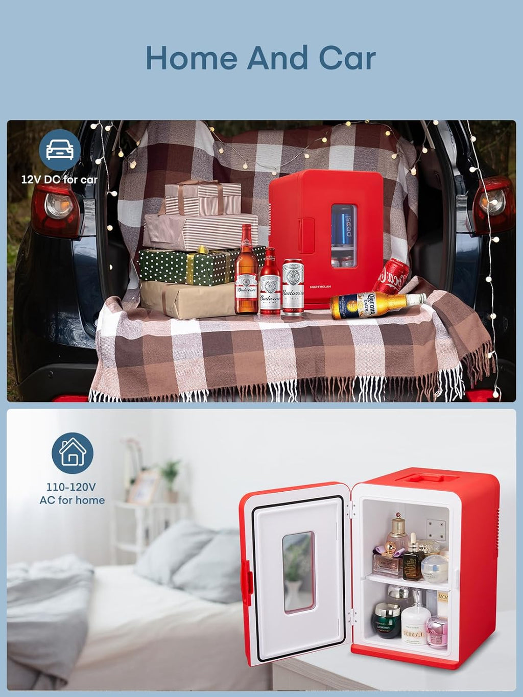 Mini réfrigérateur FOHERE 15 L/21 canettes, petit réfrigérateur portable 240 V/12 V, mode silencieux, fonction chaud/froid, cosmétique noir