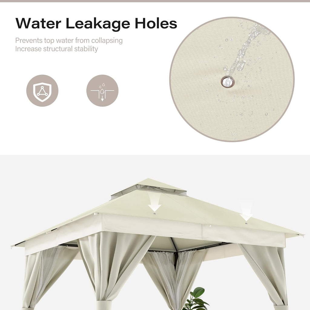 Tente pavillon d'extérieur améliorée à double toit, auvent imperméable UV50+ avec filet et crochets