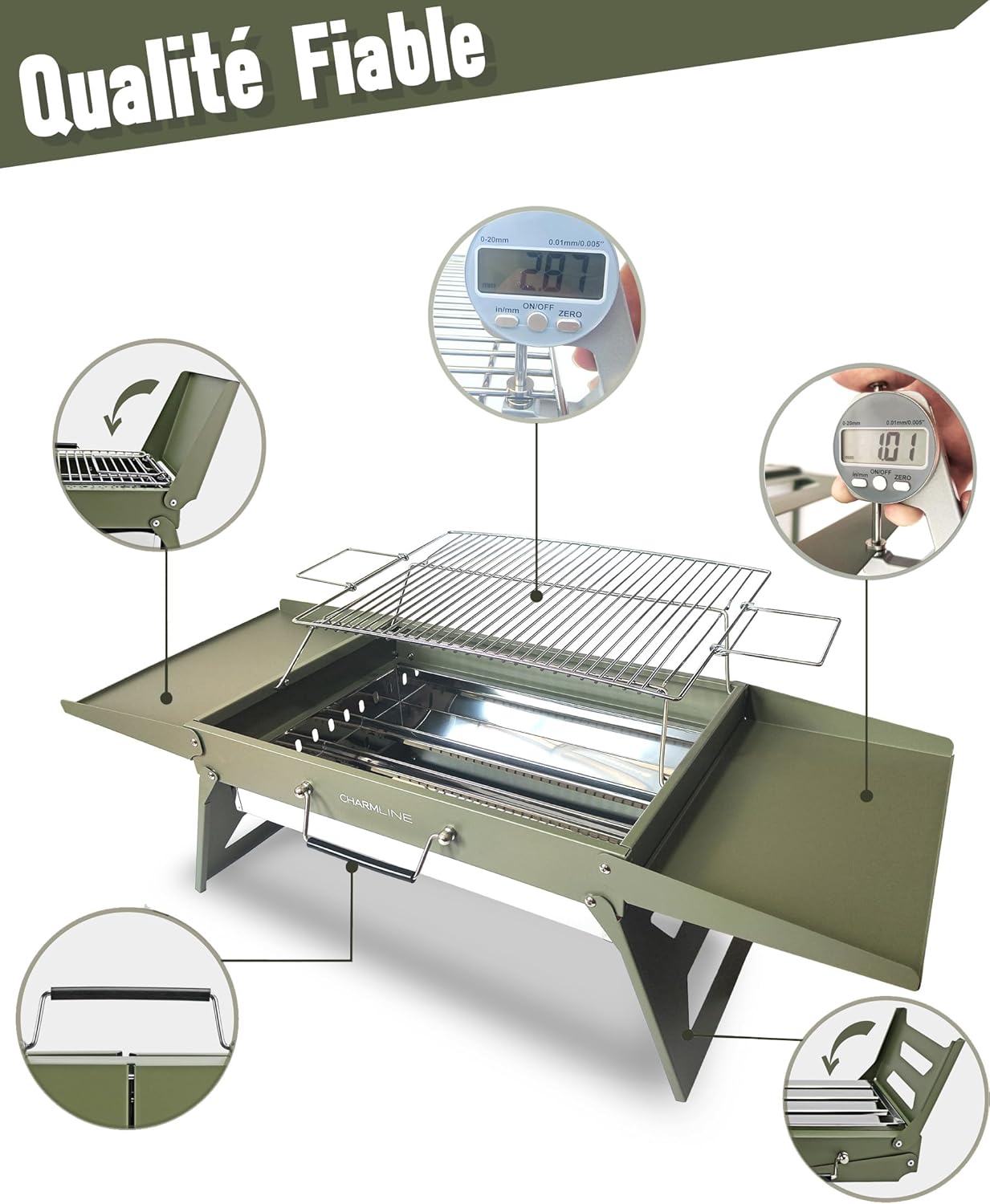 Barbecue portable compact au charbon de bois pour l'extérieur, 34 x 23 cm
