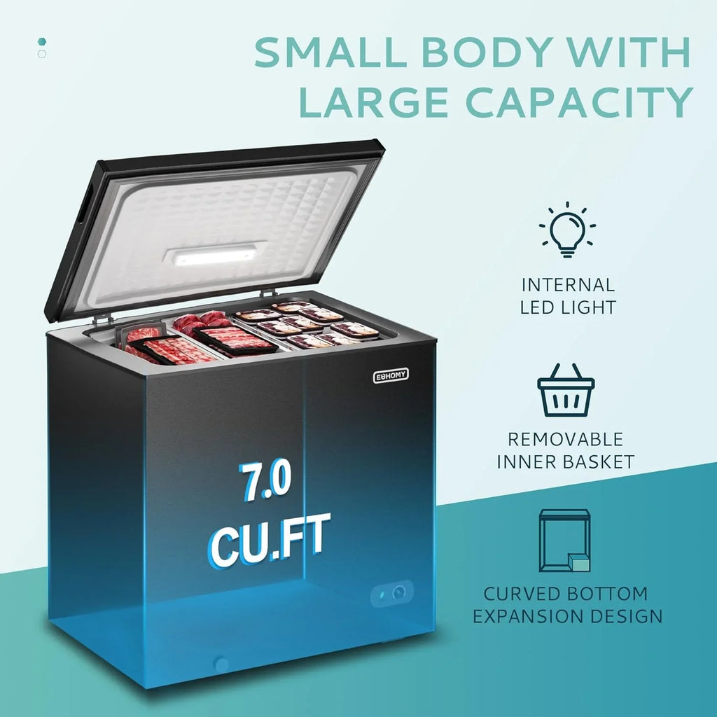 EUHOMY 3.5 Cubic Foot Upright Freezer, Small Deep Freezer, Adjustable 7 Thermostats, Quiet Mini Freezer, Freestanding Top Door
