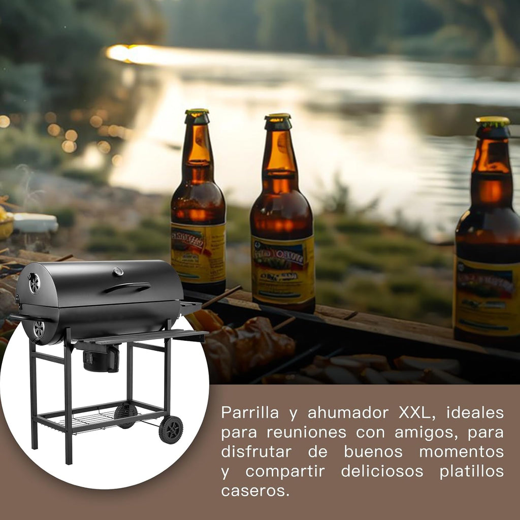 TEENO Houtskoolbarbecue, XXL kookrooster, anti-verbrandingshandschoenen, thermometer, aslade, verstelbare ventilatieopening, grote houtskoolbarbecue (basismodel) 