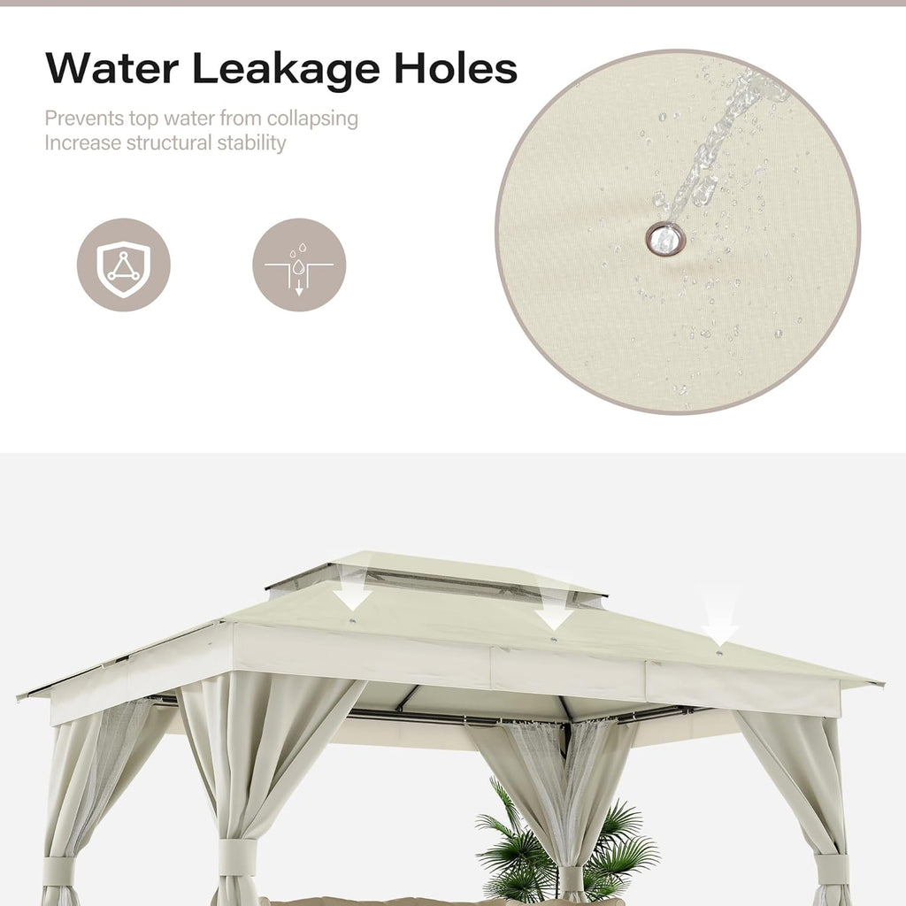 Tente pavillon d'extérieur améliorée à double toit, auvent imperméable UV50+ avec filet et crochets