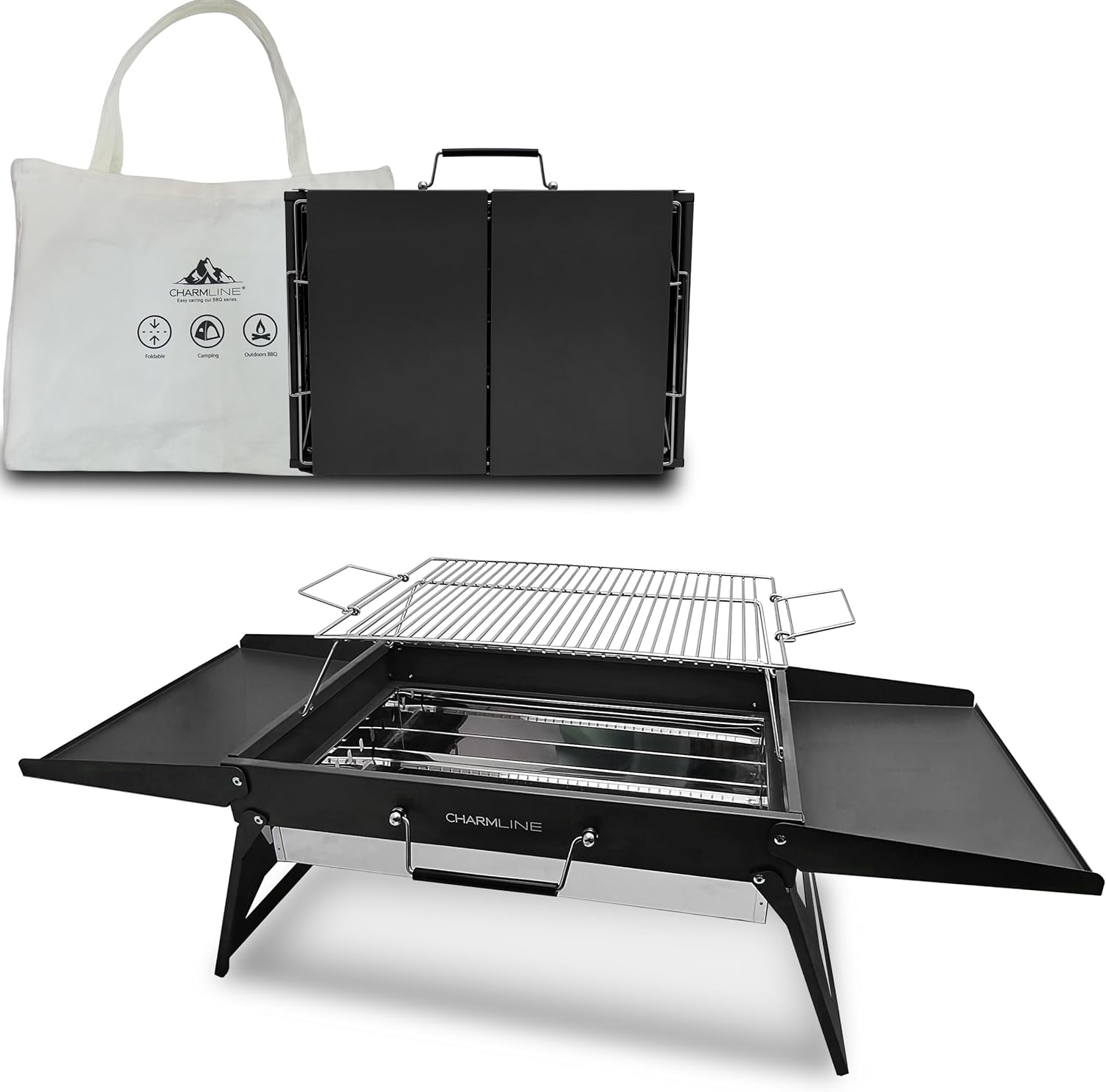 Barbecue portable compact au charbon de bois pour l'extérieur, 34 x 23 cm