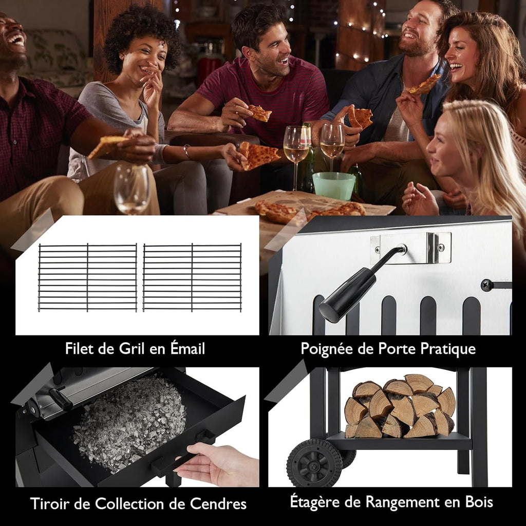 Four à pizza extérieur 162 cm four à pizza à bois ou à granulés avec pierre à pizza thermomètre grill spatule et accessoires complets cuisson pratique adapté au camping fête barbecue