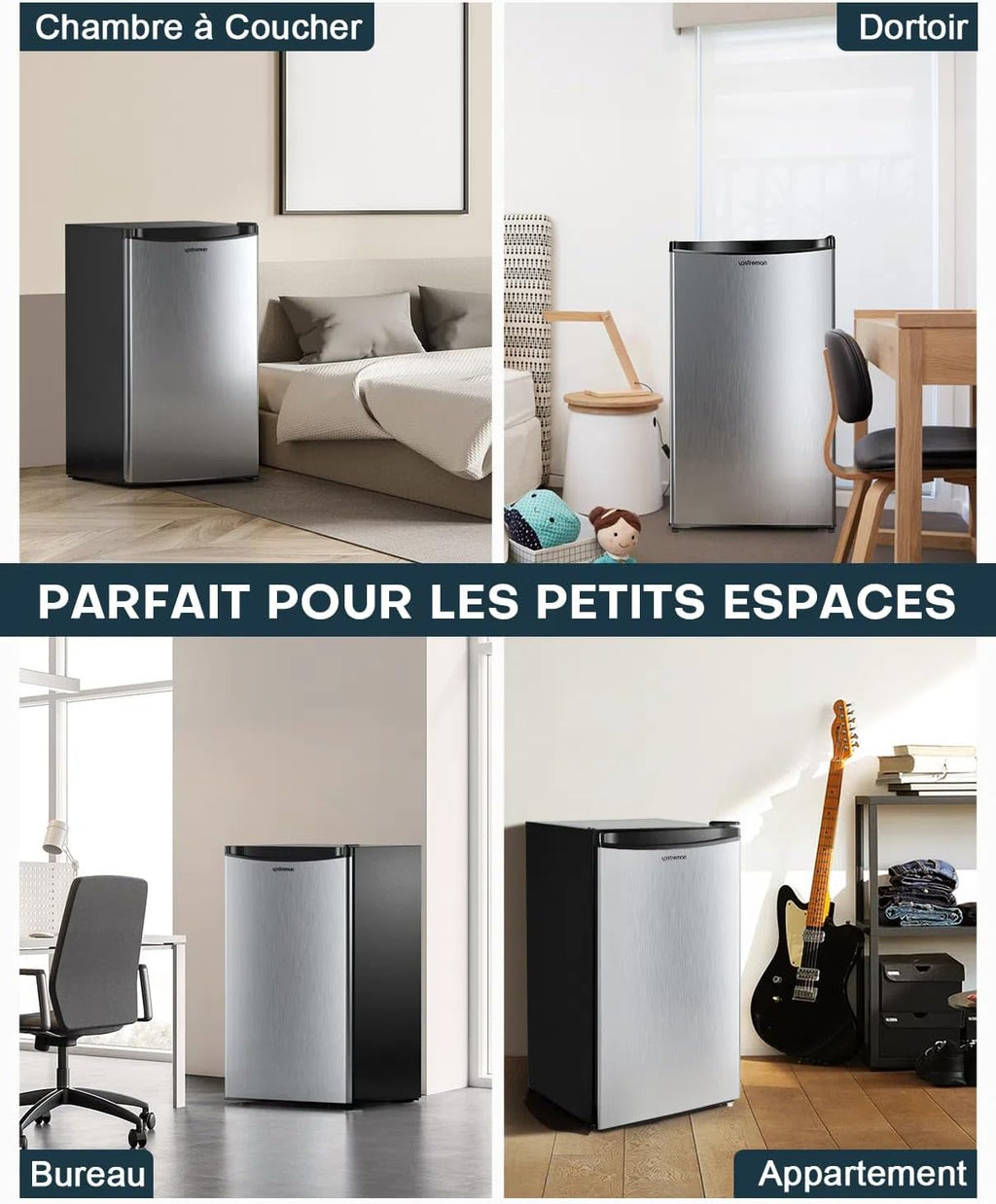 Mini réfrigérateur avec compartiment congélateur, bac à légumes 91L, thermostat réglable, silencieux