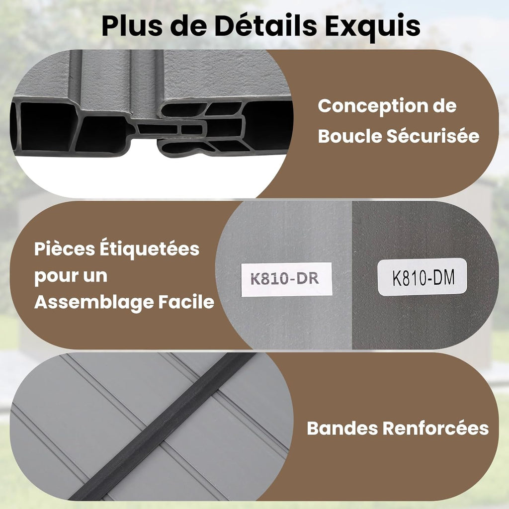 Abri de jardin en métal Costway, 7,8 m², toit à double pente, porte double verrouillable avec clé, 4 aérations, abri de jardin extérieur pour vélo, poubelle, outils, anthracite (7,8 m²)