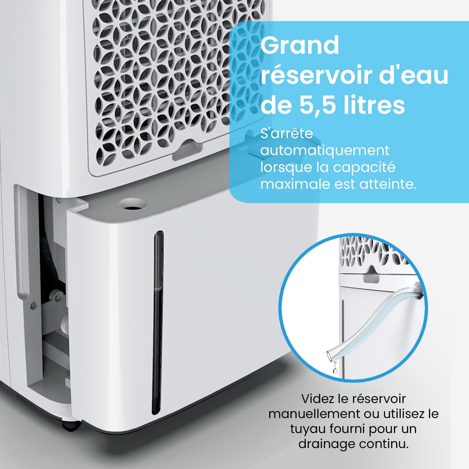 Déshumidificateur à compresseur 20 litres par jour 4 modes Séchoir Vidange continue Minuterie 24 heures Grand réservoir d'eau de 5,5 litres Résistant à l'humidité Résistant à la moisissure