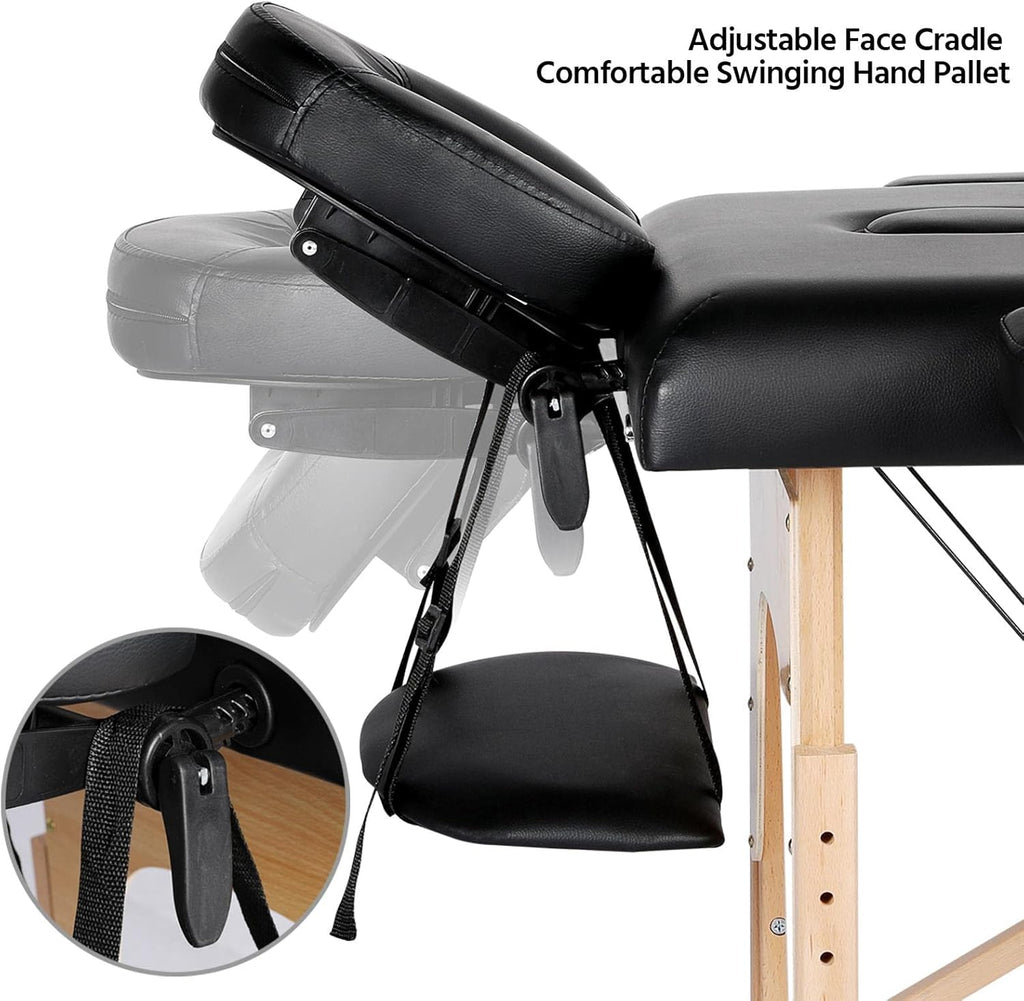 Yaheetech opklapbare massagetafel 70 cm, professioneel massagebed in 2 delen, massief houten tafelbank, cosmetische therapie, zwart 
