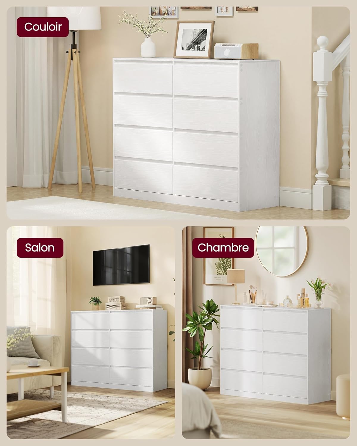 VASAGLE Kailyn Collectie - Slaapkamerkast met 6 lades, opbergkast, kleding, 40 x 119,5 x 75 cm, moderne stijl, sneeuwwit LTS616W01 