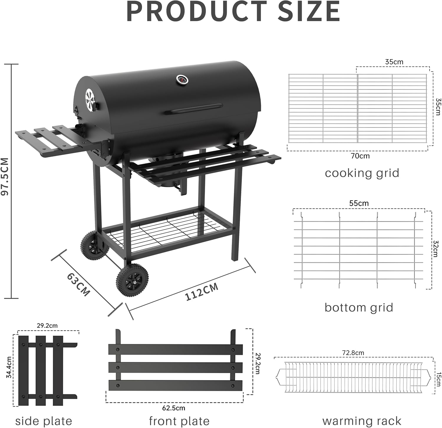 TEENO Houtskoolbarbecue, XXL kookrooster, anti-verbrandingshandschoenen, thermometer, aslade, verstelbare ventilatieopening, grote houtskoolbarbecue (basismodel) 