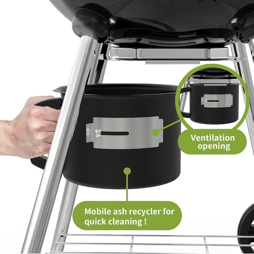 TEENO Houtskoolbarbecue, XXL kookrooster, anti-verbrandingshandschoenen, thermometer, aslade, verstelbare ventilatieopening, grote houtskoolbarbecue (basismodel) 