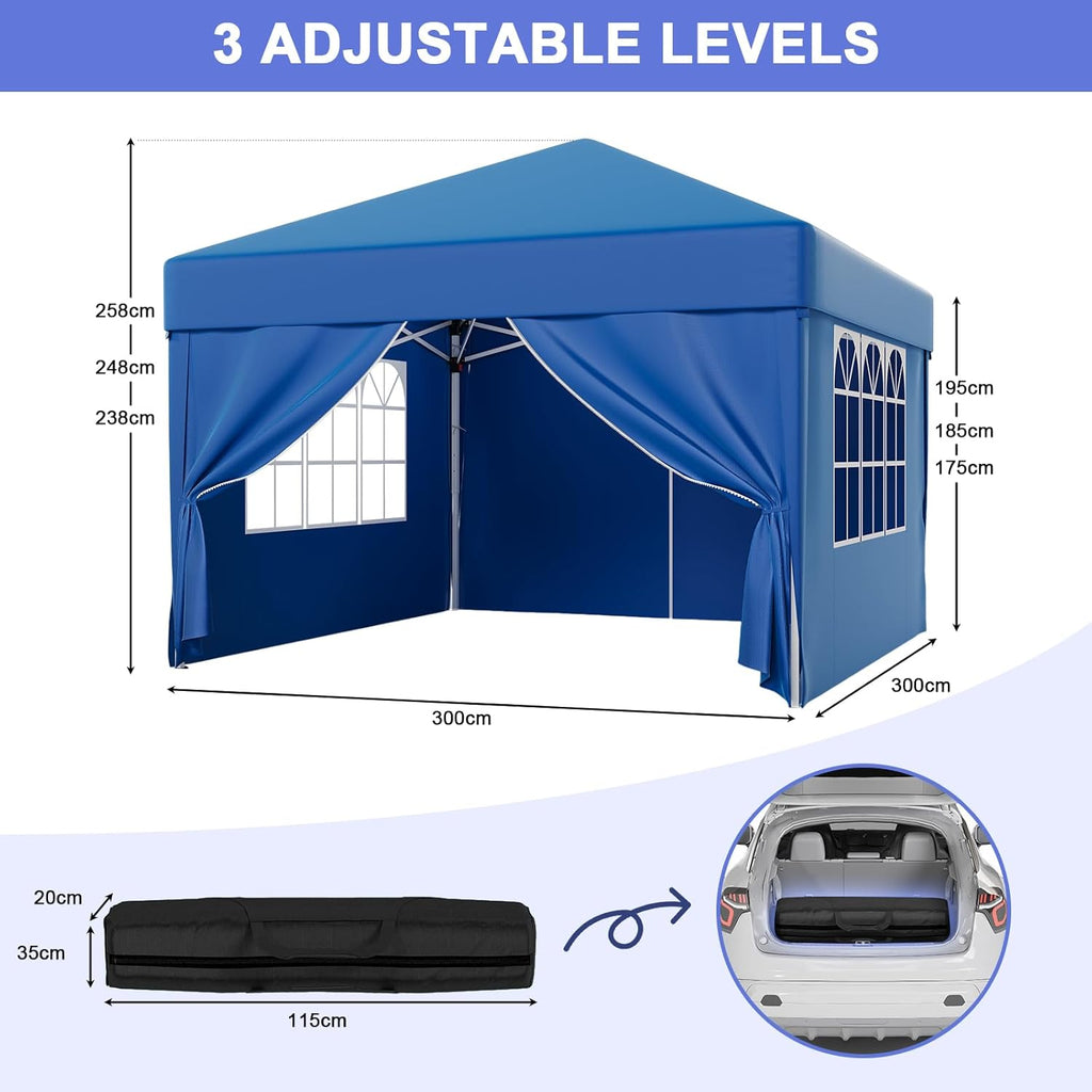 Gazebo pliant étanche JUMMICO, gazebo de jardin extérieur, gazebo pliant à hauteur réglable,