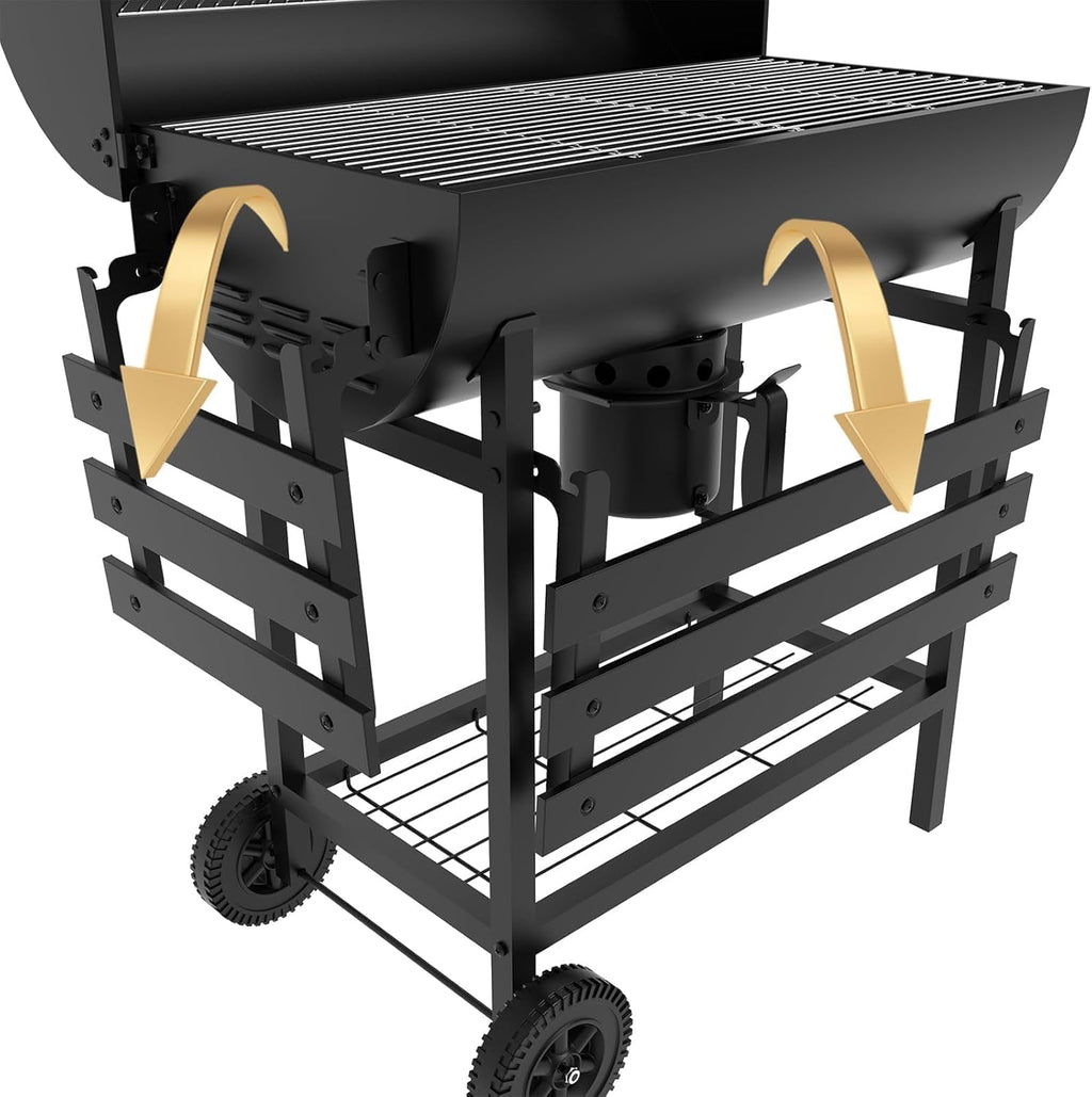 TEENO Houtskoolbarbecue, XXL kookrooster, anti-verbrandingshandschoenen, thermometer, aslade, verstelbare ventilatieopening, grote houtskoolbarbecue (basismodel) 