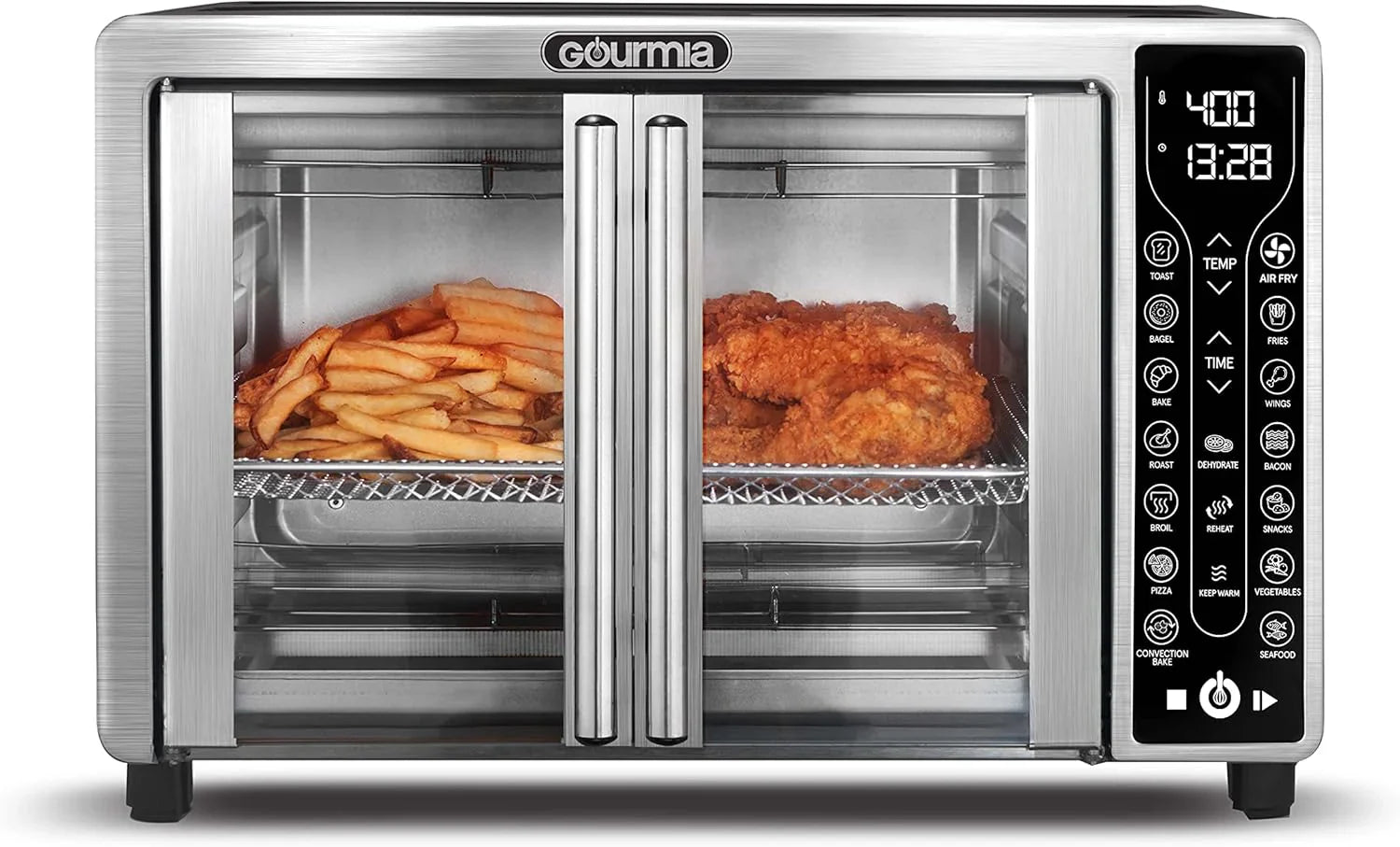 Friteuse à air combinée Gourmia avec 17 préréglages de cuisson, capacité de 24 L, grille de convection et plaque de cuisson