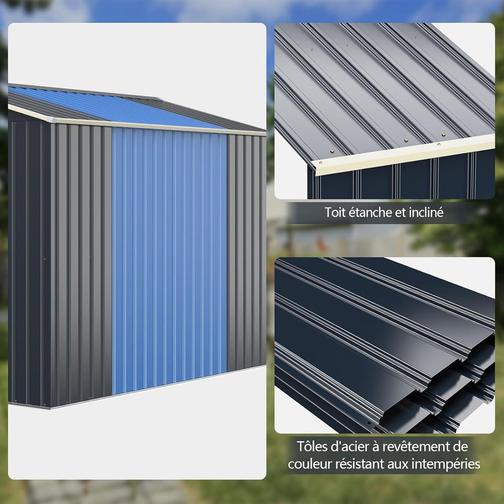 Abri de jardin en métal Costway + 1 kit d'extension avec 2 portes coulissantes verrouillables, 4 trous de ventilation, toit incliné pour vélo