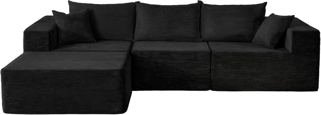 Cloud sofa with L-shaped lounge chair, modern modular sofa with deep seats