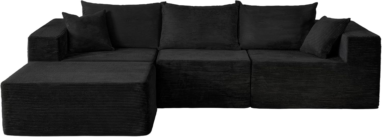 Cloud sofa with L-shaped lounge chair, modern modular sofa with deep seats