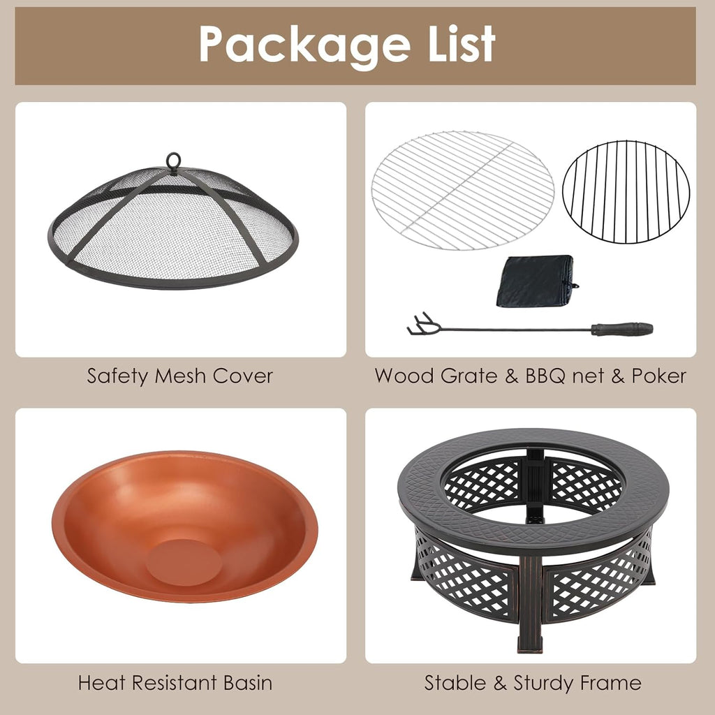 Foyer de barbecue extérieur avec protection, foyer de jardin 3 en 1 chauffé pour l'hiver