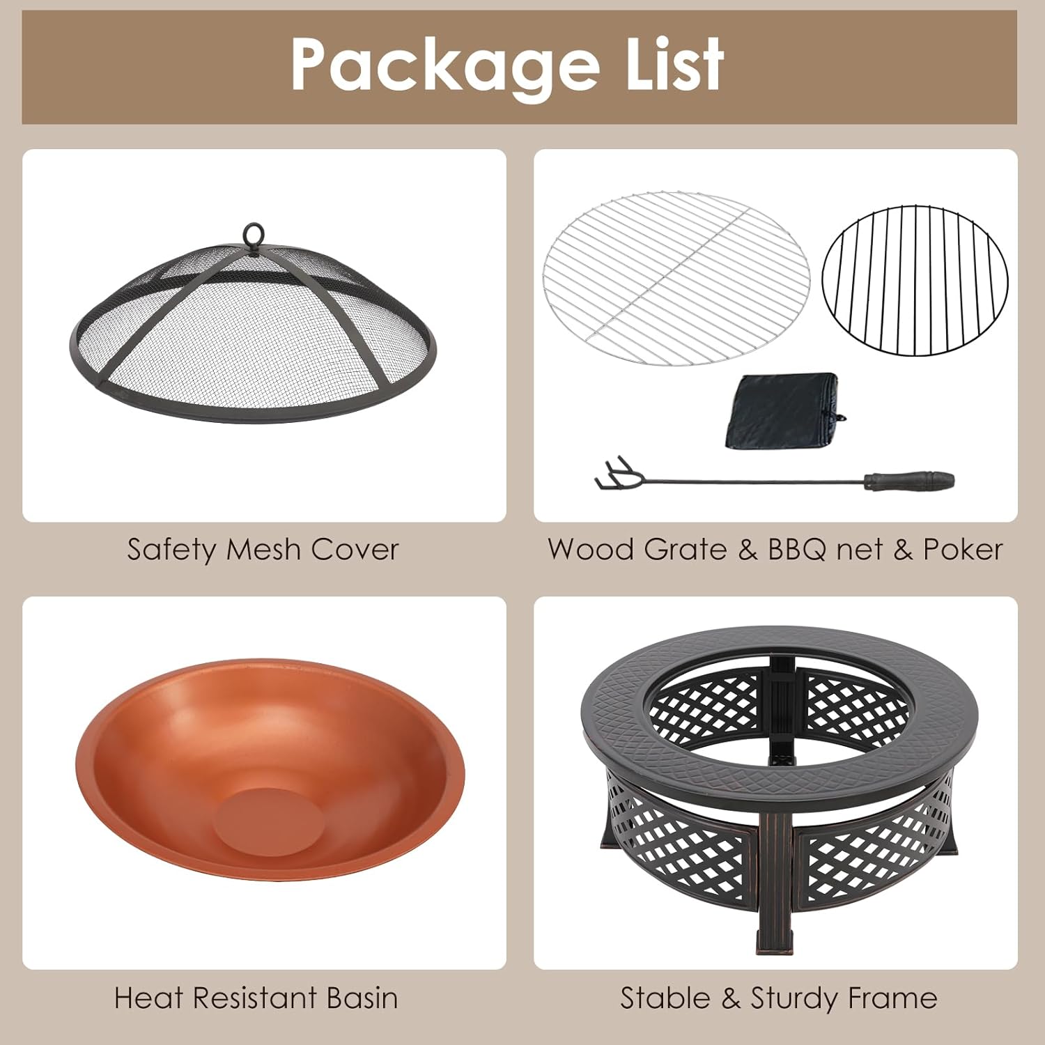 Foyer de barbecue extérieur avec protection, foyer de jardin 3 en 1 chauffé pour l'hiver