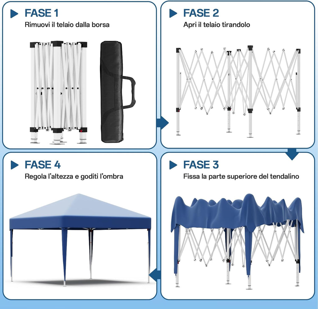 Gazebo pliant étanche JUMMICO, gazebo de jardin extérieur, gazebo pliant à hauteur réglable,