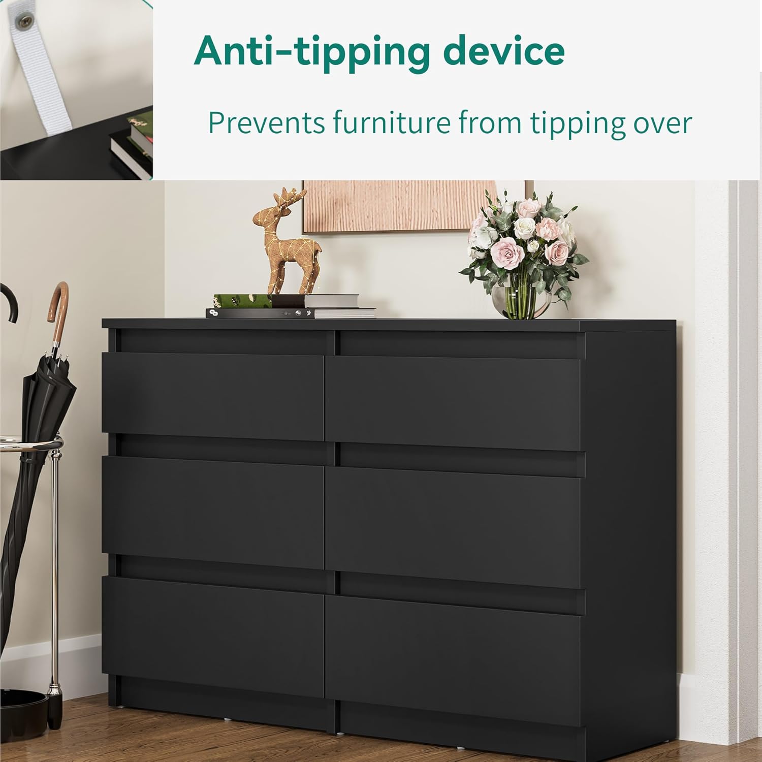 Commode YITAHOME avec 6 tiroirs, meuble de rangement moderne pour chambre à coucher,