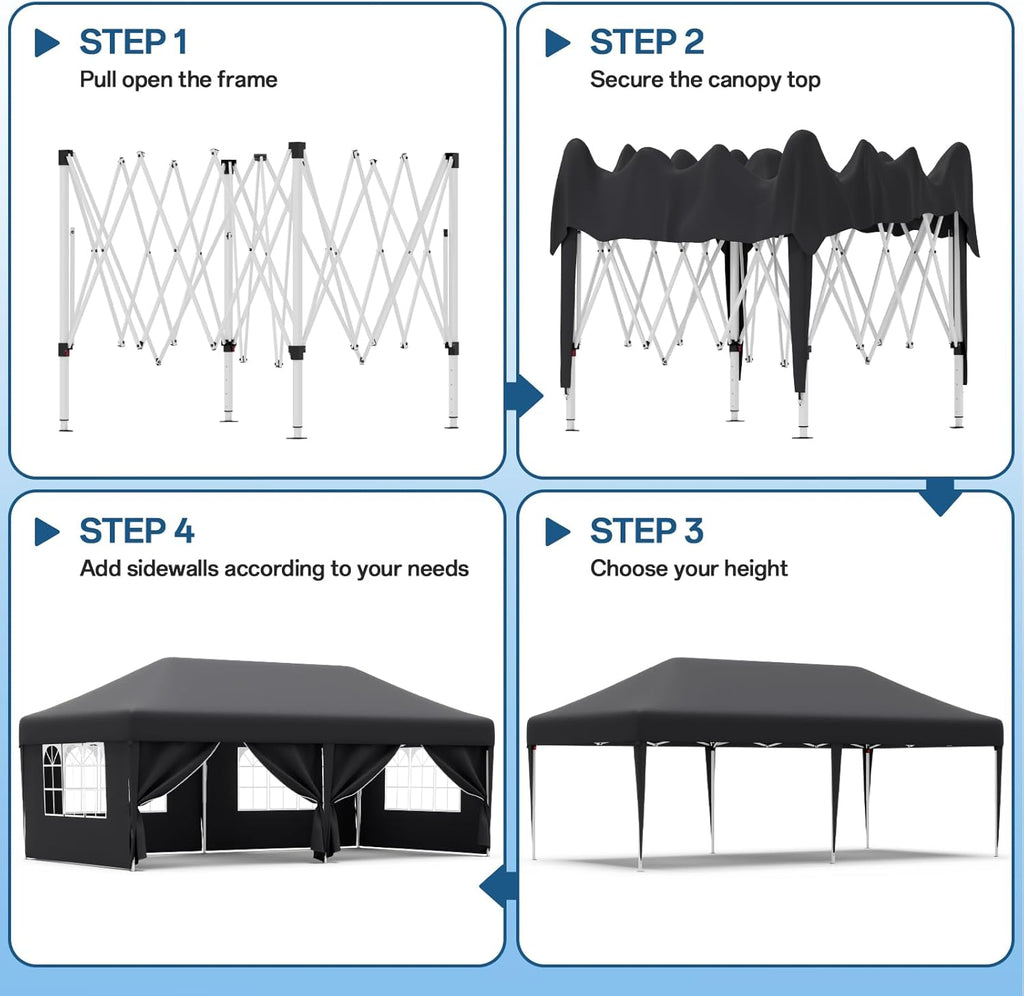 Gazebo pliant étanche JUMMICO, gazebo de jardin extérieur, gazebo pliant à hauteur réglable,