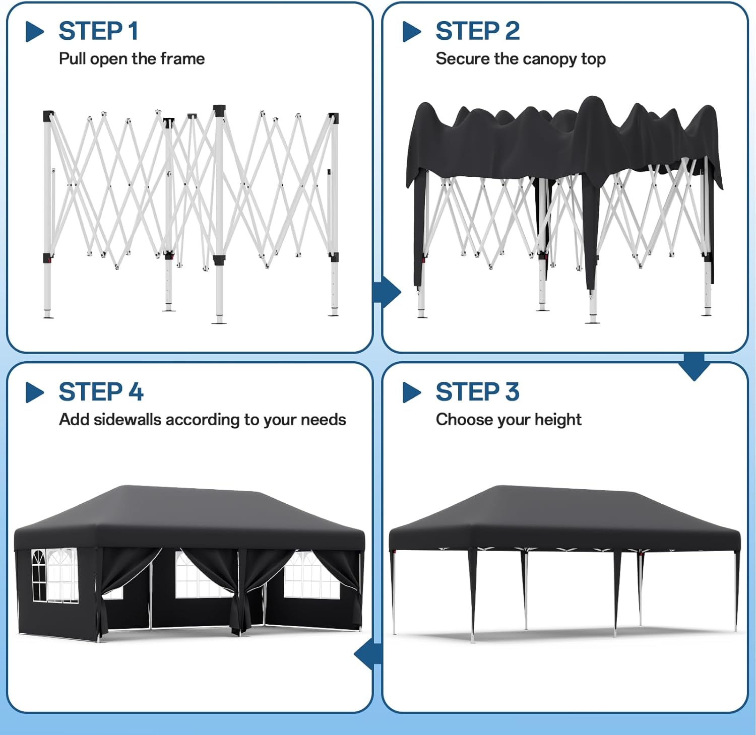 Gazebo pliant étanche JUMMICO, gazebo de jardin extérieur, gazebo pliant à hauteur réglable,