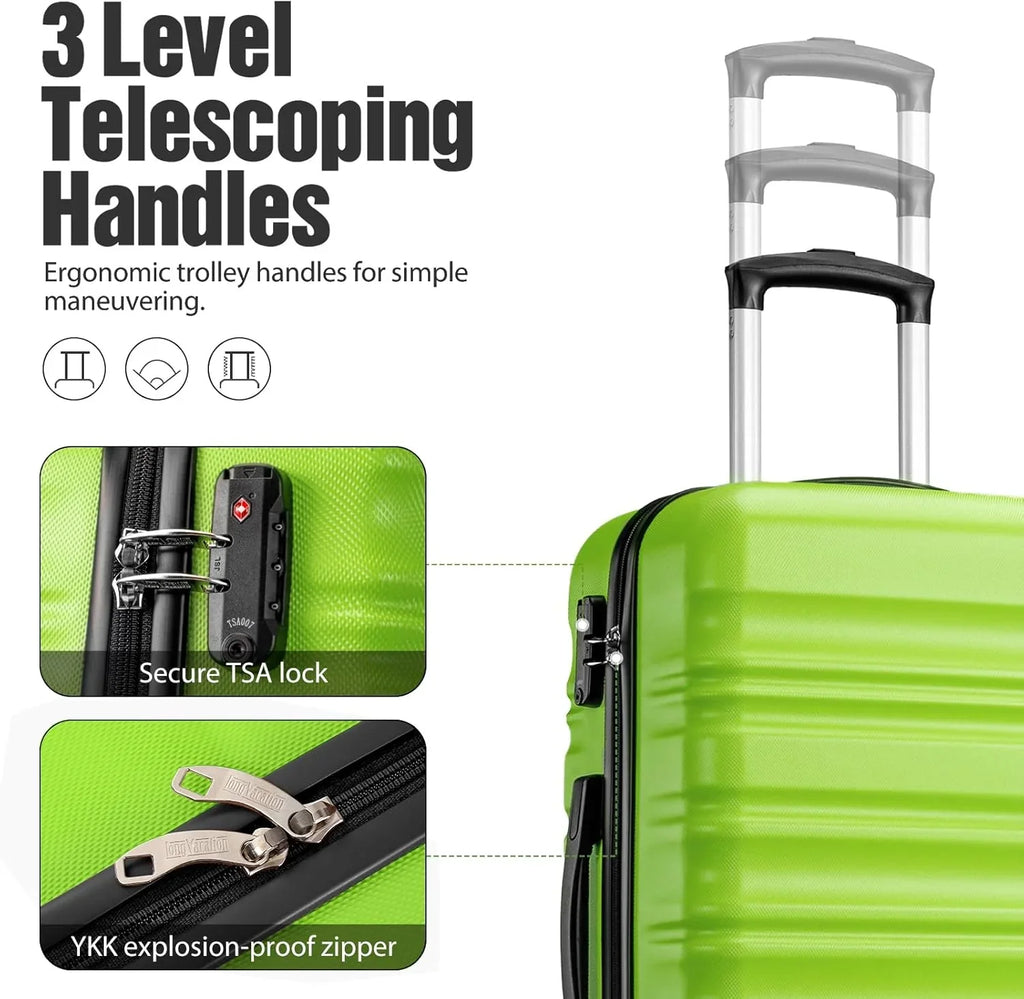 Ensemble de bagages LONG VACANCES 6 pièces : valise cabine rigide en ABS et PC, roulettes pivotantes et fermeture éclair YKK, cadenas TSA