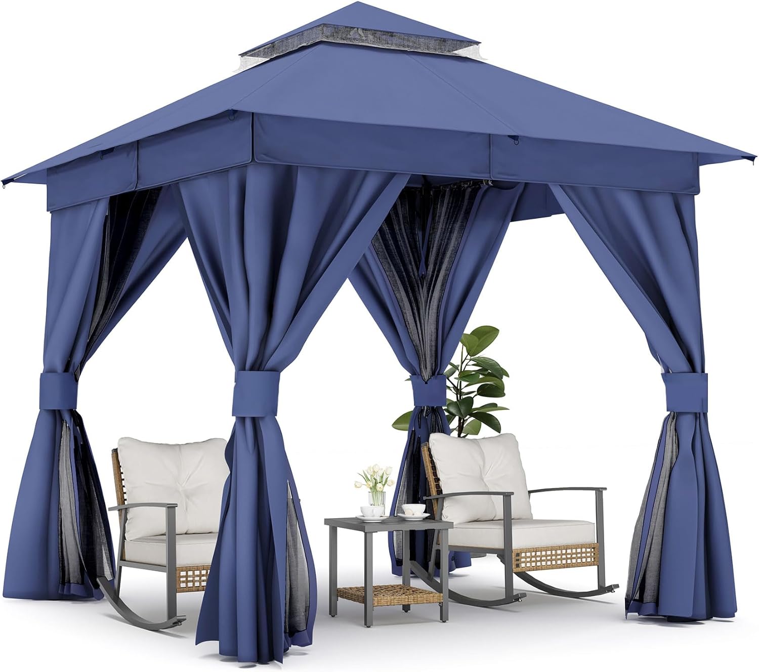 Tente pavillon d'extérieur améliorée à double toit, auvent imperméable UV50+ avec filet et crochets