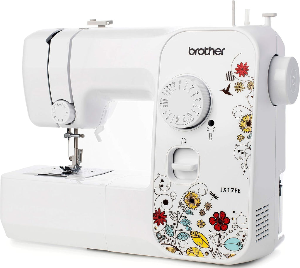 Brother JX17FE (Fantasy Edition) met verlengtafel en tas, naaimachine voor beginners, 17 verschillende steken, automatisch naaien, handige steken, elastiek en decoratieve steken. 