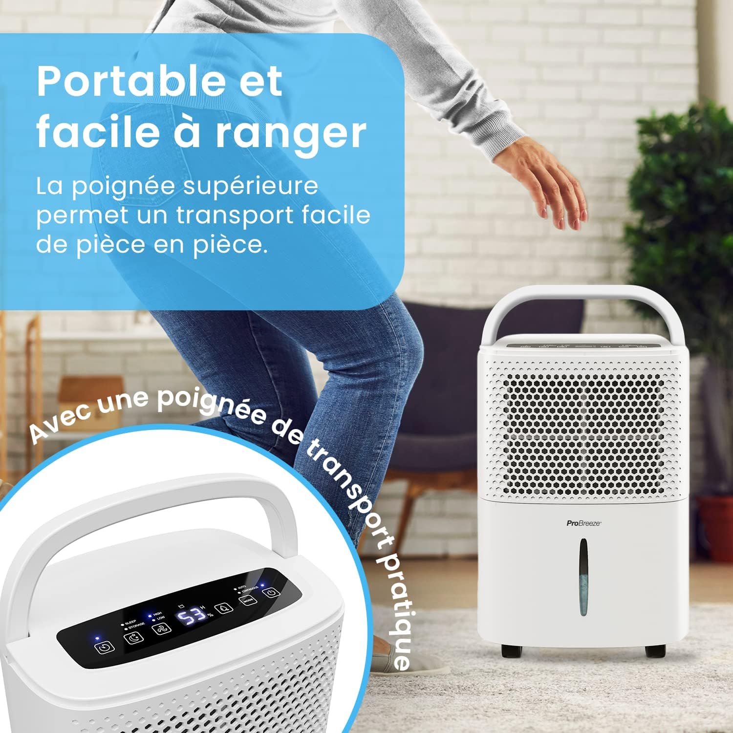 Déshumidificateur d'air silencieux 12L/jour - Absorbeur d'humidité - 40dB Réservoir d'eau de 1,8L Drainage continu Minuterie 24 heures 3 modes - Idéal pour prévenir l'humidité et la moisissure