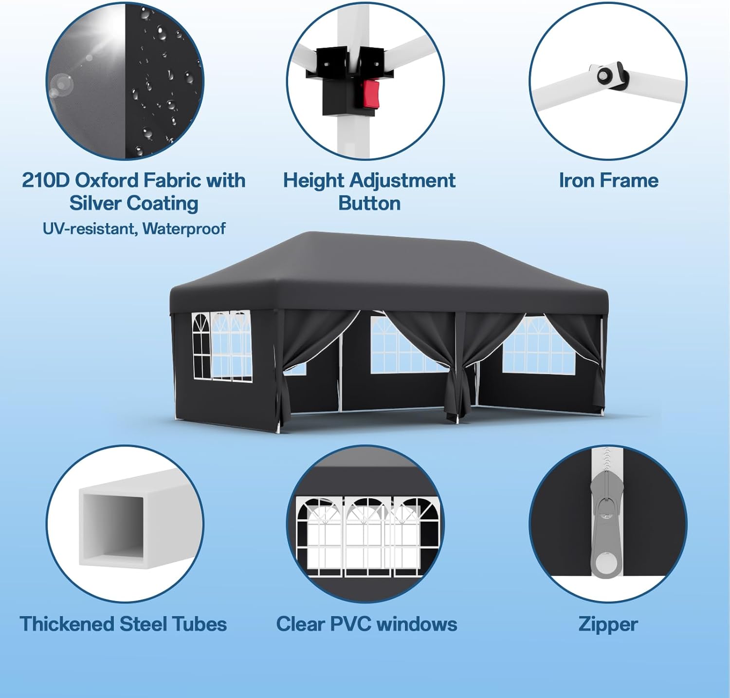 Gazebo pliant étanche JUMMICO, gazebo de jardin extérieur, gazebo pliant à hauteur réglable,